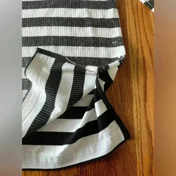 Joan Vass White with Black Sequin Striped Shirt SZ. 3/XL - Picture 4 of 8